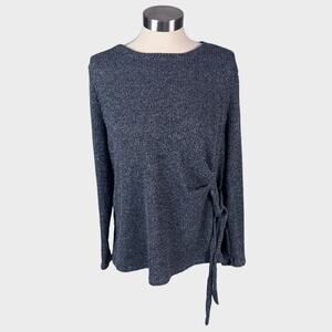 Ophelia Roe Black Metallic Long Sleeve Tie Waist Sweater Polyester